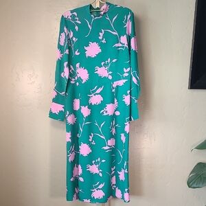 H&M Green and Pink Floral Long Sleeve Dress
